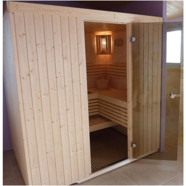 löyly sauna France lambris sauna épicéa 14x95 STP pose verticale éclairage sauna