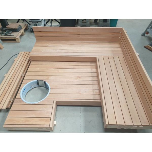 löyly sauna France banquette de sauna avec poêle encastré sur mesure en aulne tremble tremble thermique pour sauna en kit